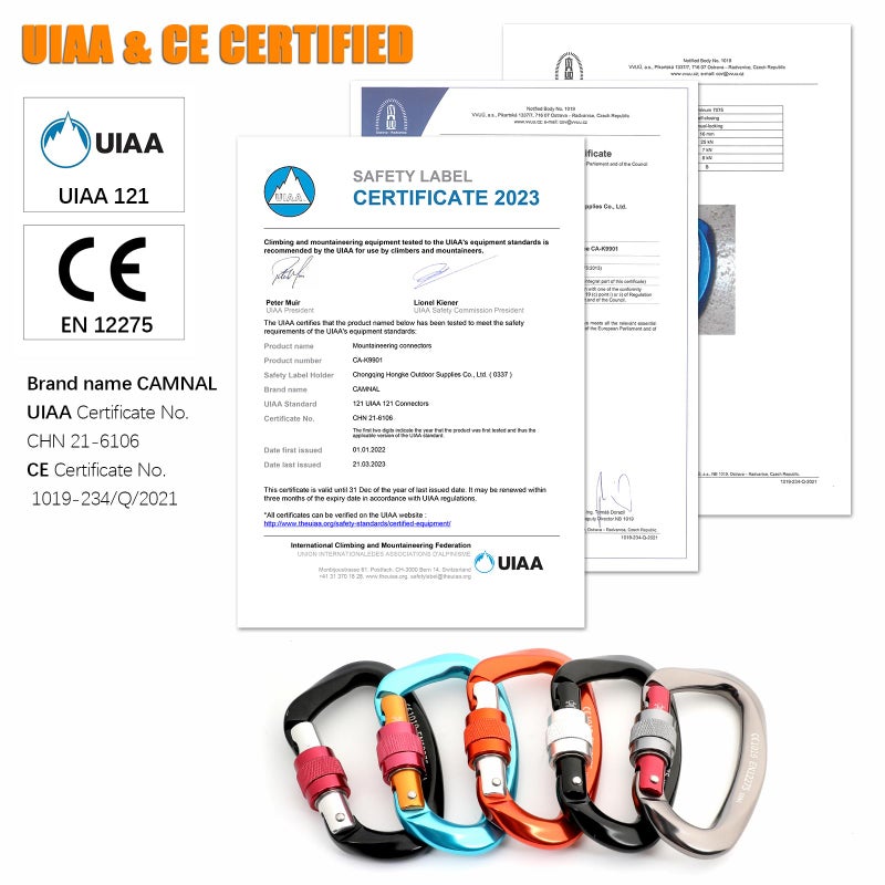 حلقة تسلق CAMNAL شديدة التحمل من UIAA، حلقة تسلق معتمدة 25KN (حوالي 5620 رطل) حلقة تسلق على شكل حرف D لتسلق الصخور والعمل الجوي لتسلق الجبال - Image 2